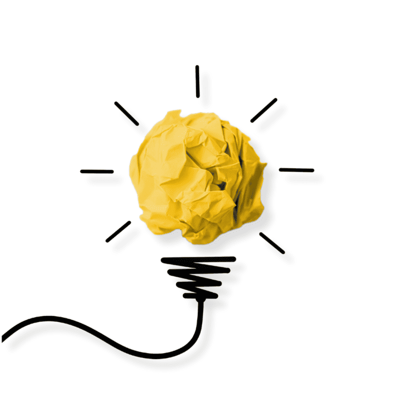 A crumpled, rounded yellow paper was added with a drawing of a plug cord underneath, illustrating a lightbulb, against a white background.